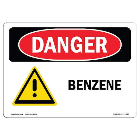 Signmission Safety Sign, OSHA Danger, 12" Height, 18" Width, Rigid Plastic, Benzene, Landscape, 1218-L-1043 OS-DS-P-1218-L-1043